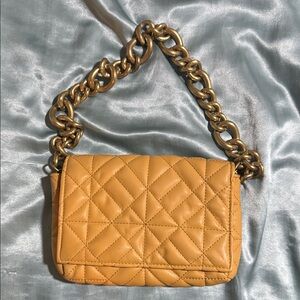 Zara Quilted Mustard Shoulder Bag with Chain